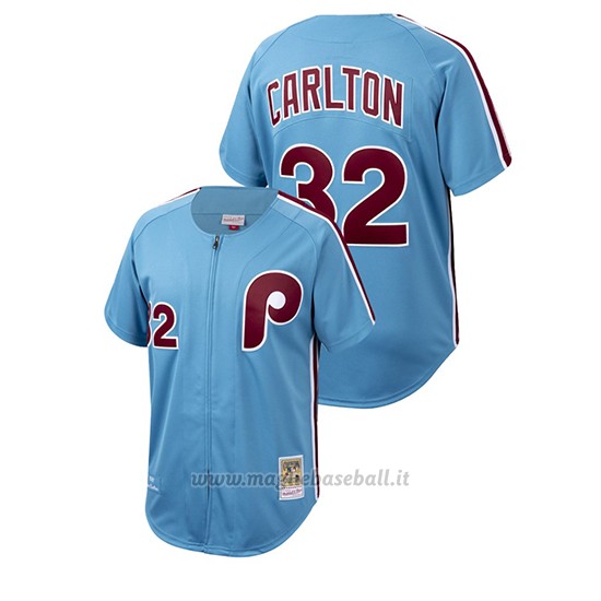 Maglia Baseball Uomo Philadelphia Phillies Steve Carlton Cooperstown Collection Autentico Blu Luminoso